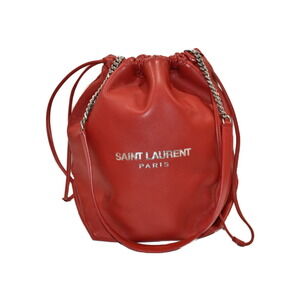 SAINT LAURENT Teddy Red Leather Drawstring Bag Shoulder Chain
